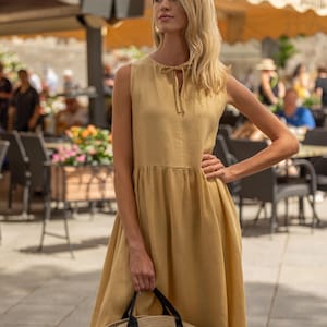 Oversized Linen Maxi Dress: Sleeveless Summer Dress with Tie Neck AYLIN