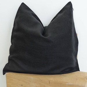 Cuscino in lino nero, Copricuscino in lino, Copricuscino nero, Cuscino nero 20 x 20, Federe in lino, Federa nera con cerniera invisibile