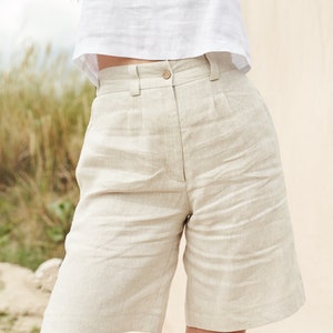 Linen bermuda shorts GEMMA, Linen shorts for woman, High waist shorts with pockets