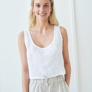 Linen crop top STELLA, Linen tank top, Linen sleeveless top, Natural linen top, Scoop neck crop top for woman, Linen casual top