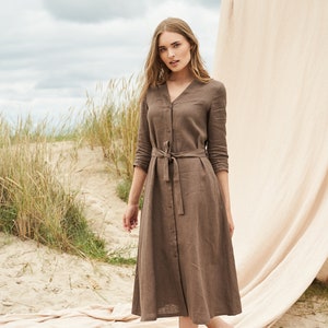 Linen button down dress SANTANA, Long linen dress, Linen summer dress, Linen dresses for woman, Linen clothing