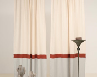 Juego de 2 cortinas de lino, bloque de color, cortinas de encabezado multifuncionales, cortinas de lino semitransparentes, cortinas de 3 colores, lino europeo