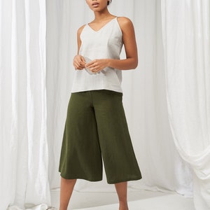 Linen culotte pants SIENNA, Linen pants with elastic waistband, Linen pants for woman, Linen pants,  Linen wide leg pants
