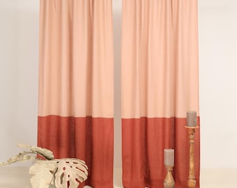 Linen Color Block Curtain Panels: Semi-Sheer Rod Pocket Curtains (Set of 2)