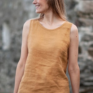 Mustard linen top LEIGH, Linen tank top, Tank tops for woman, Linen sleeveless top, Linen clothing image 1