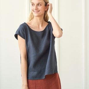 Linen blouse BERLIN, Charcoal linen top, Loose linen blouse custom color, Blouse with linen t shirt, Softened linen tee, Loose top