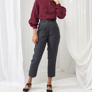 High waisted linen Pants GINGER, Tapered linen pants, Linen pants for woman, Softened linen pants, Slim ankle linen pants, Linen trousers Charcoal