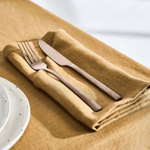 Linen napkins with mitered corners, Set of 4 linen napkins, Custom linen napkins, Cocktail napkins, Dinner napkins, Softened linen napkins Mustard