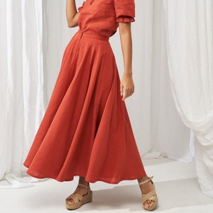 High Waisted Linen Maxi Skirt WAVY: 1950s Style Full Circle Skirt