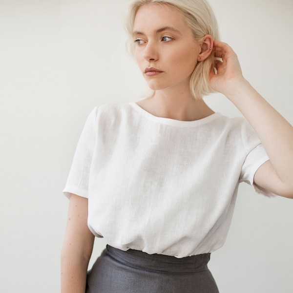 Linen shirt YUNA, 27 colors, Linen shirt short sleeves, Casual linen shirt, Loose linen top, Natural linen shirt, White linen top