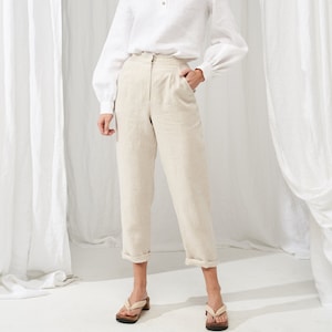 High waisted linen pants DELANEY, Tapered linen pants, Linen pants for woman,  Softened linen pants,  Slim ankle linen pants, Linen trousers