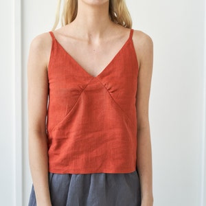 Linen Crop Top VIOLA: Handmade Sleeveless Tank with Spaghetti Straps