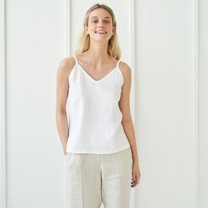 White Linen Tank Top IVY: Spaghetti Strap Blouse