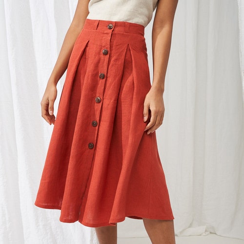 Button Front Linen Skirt BRINY Midi Skirt for Woman Mustard - Etsy