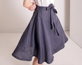 Linen skirt with belt REIGN,  Midi linen skirt, Linen skirts for woman, Linen skirt with pockets, Linen midi skirt, Long linen skirt