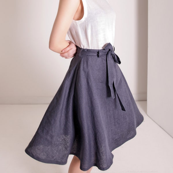 Linen skirt with belt REIGN,  Midi linen skirt, Linen skirts for woman, Linen skirt with pockets, Linen midi skirt, Long linen skirt