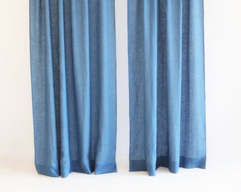 Linen curtains (2 panels) with multifunctional heading tape, Curtains for living room, Farmhouse curtains set of 2, Blue linen curtains