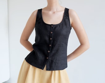 Button Front Linen Tank Top: Sleeveless Summer Top BRIA