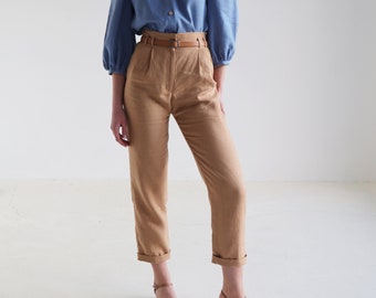 High waisted linen pants CHICAGO, Tapered linen pants, Linen pants for woman, Linen pants folded at the bottom, Vintage inspired pants