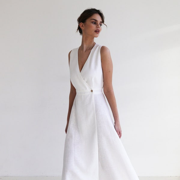Linen maxi dress RIVIERA, Long sleeveless dress, White linen wrap dress, Wrap dress, Linen dress , Summer dress, Natural linen dress