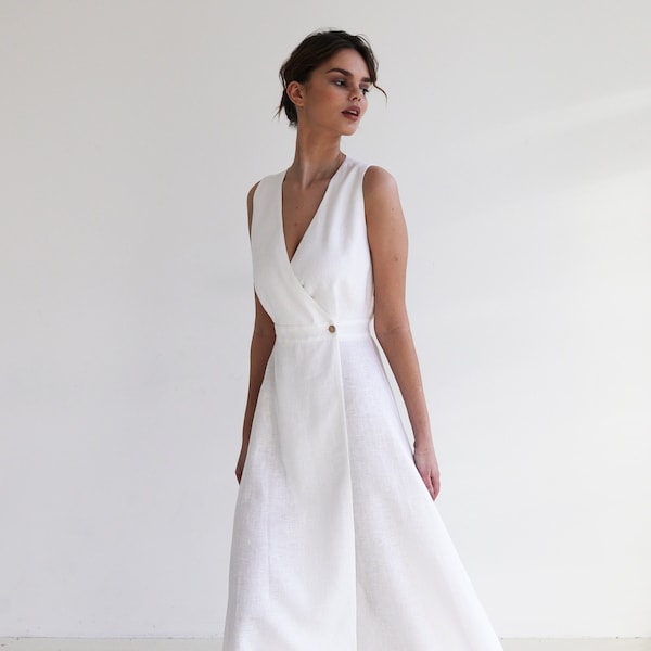 Linen dress RIVIERA/ sleeveless linen wrap dress / long wrap dress / white linen dress