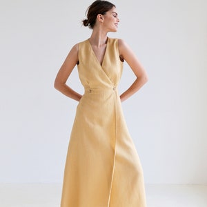 Linen maxi dress RIVIERA, Long sleeveless dress, Camel linen wrap dress, Wrap dress, Linen dress , Summer dress, Natural linen dress