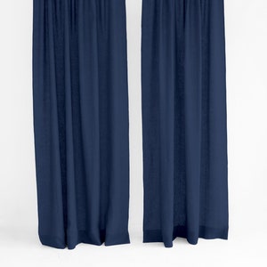 Navy Blue Linen Curtain Panels: Semi-Sheer, Multifunctional Heading - Set of 2