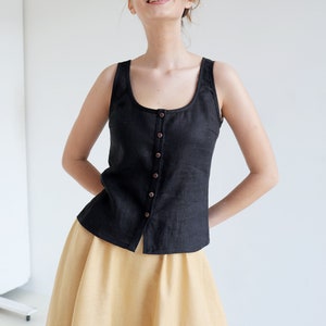 Button front linen top BRIA,  Linen tank top,  Tank tops for woman, Linen sleeveless top, Summer top, Tailored linen top, Linen clothing