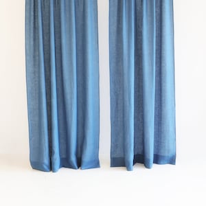 Blue Linen Curtains (Set of 2): Farmhouse Living Room Decor