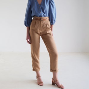 High waisted linen pants CHICAGO, Tapered linen pants, Linen pants for woman, Linen pants folded at the bottom, Vintage inspired pants