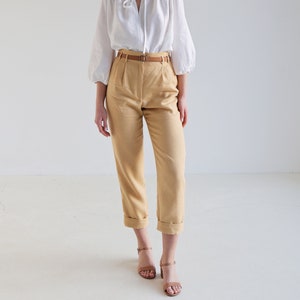 High waisted linen pants CHICAGO, Tapered linen pants, Linen pants for woman, Linen pants folded at the bottom, Vintage inspired pants