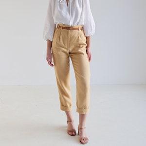 High Waisted Tapered Linen Pants CHICAGO: Cuffed Ankle, Handmade
