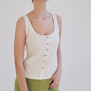 Button Front Linen Tank Top: Sleeveless Summer Top BRIA