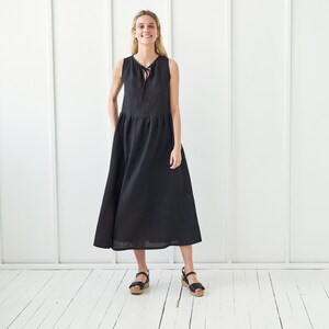Long Linen Maxi Dress AYLIN: Sleeveless Summer Dress with Pockets