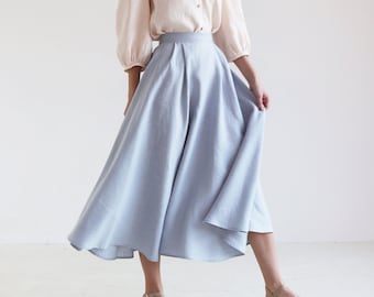 Half circle linen skirt EMILIA, Ankle length skirt for woman, Pleated linen skirt, Long flowy skirt, Folded summer skirt