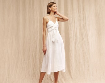 Flare linen strap dress ARIELLE,  Long strap dress for woman, Ankle length sleeveless linen dress, Long summer dress for woman,