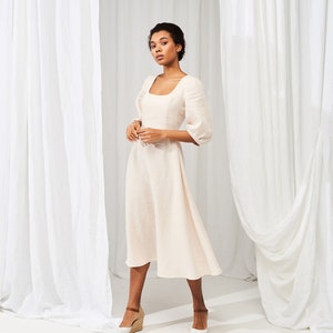 Linen midi dress with sleeves sales
