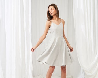 Linen midi circle dress ODESSA, Sizes 2 US to 18 US, Linen dress with spaghetti straps, Linen cocktail dress, Linen skater dress for woman