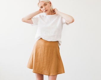 Linen mini skirt ADELLE,  A line linen skirt, Short skirt from natural linen, Linen skirts for women, Mustard linen skirt