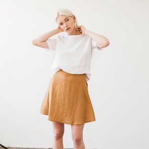 Linen mini skirt ADELLE,  A line linen skirt, Short skirt from natural linen, Linen skirts for women, Mustard linen skirt