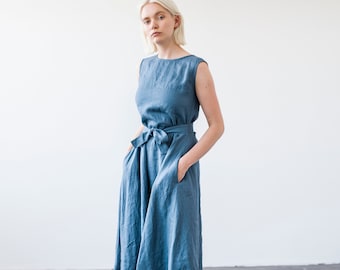 powder blue linen dress