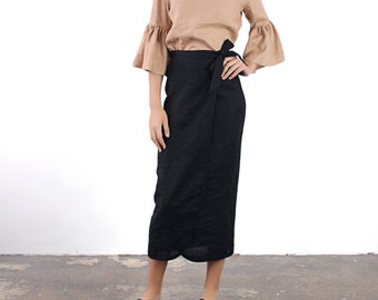 Linen skirt FIONA, Long linen wrap skirt,  Maxi linen skirt, Maxi wrap skirt, Linen wrap skirt, Linen maxi skirt, Black linen skirt