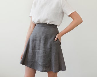 Handmade Linen Mini Skirt ADELLE: A-Line Pocket Skirt