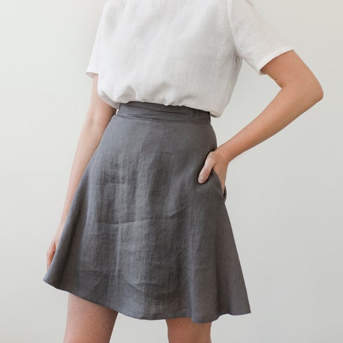 Linen Mini Skirt ADELLE,  A Line Linen Skirt, Short Skirt from Natural Linen, Linen Skirts for Women, Handmade Linen Clothes