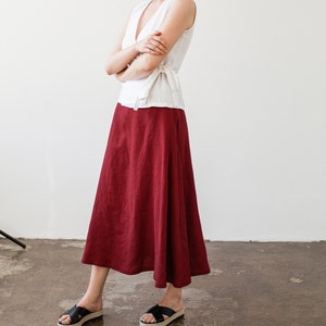 Ankle length linen skirt INDIA, Maxi linen skirt, White linen skirt, Linen skirt with pockets, Linen maxi skirt, Long linen skirt Ruby Red