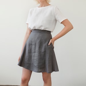 Handmade Linen Mini Skirt ADELLE: A-Line Pocket Skirt