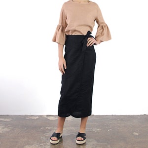 Linen skirt FIONA, Long linen wrap skirt,  Maxi linen skirt, Maxi wrap skirt, Linen wrap skirt, Linen maxi skirt, Black linen skirt