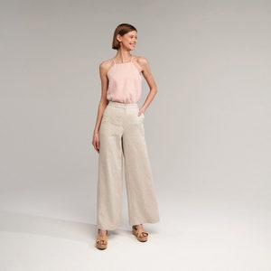 Linen PALAZZO pants, 28, 30, 32, 34 inches inseam options, Wide leg linen pants,  High waist full length pants, Linen flare pants