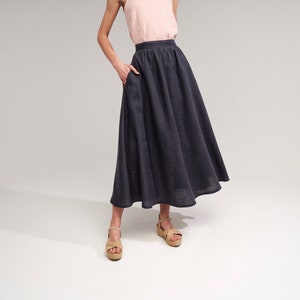 Linen skirt SHAY, Maxi linen skirt, Linen skirt with pockets, Linen maxi skirt, Ruffled waist skirt, Woman A line skirt