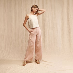 High Waist Linen PALAZZO Pants: Wide Leg Flare Trousers